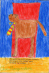 Kinderbild des Hundes Fips mit Schlips vor einem Haus